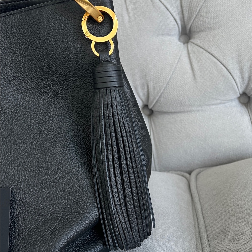 Donna Karan New York Glenwood Leather Shoulder Black handbag with Tassel Detail - Picture 9 of 16